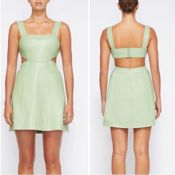 NWT Jonathan SIMKHAI Vegan Leather Mini Dress Vanilla Cutouts Size 12 - Picture 13 of 13